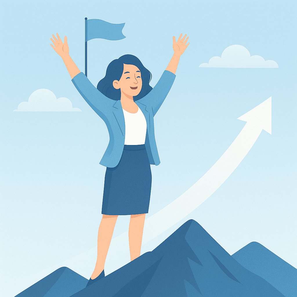 Pessoa feliz alcançando liberdade financeira